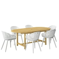 Amazonia 7 Piece Oval Patio Dining Set W/White Aluminium Chairs