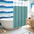 thumbnail image 6 of No Hook Shower Curtain, Teal Green Stripe Shower Curtains for Bathroom with See Through Top Window, Farmhouse Vintage Minimalist Geometric Waterproof & Washable Bath Curtain Narrow 54"x78", 6 of 9