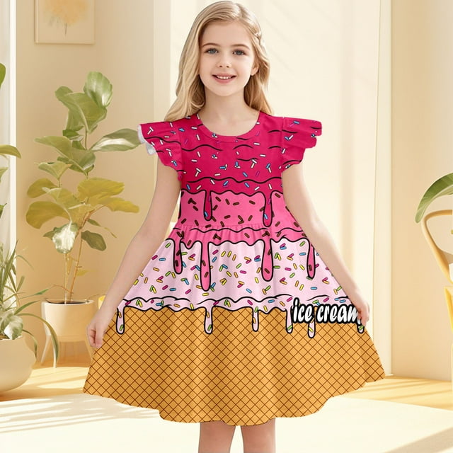 Robe Fille Enfant Robe Décontractée pour Filles Robe d'Anniversaire Robe d'Été Princesse Robe de Fête Vêtements d'Été Bébé Fille 9-10 Ans