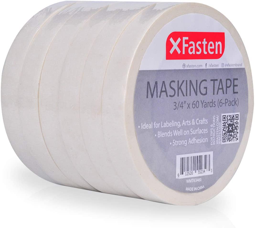 Pack of 6 XFasten White Masking Tape 3/4 Inches x 60 Yards 