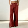 thumbnail image 2 of Women's Cotton Linen Wide Leg Pants Summer Casual Button up High Waisted Loose Trousers with Pockets by Yigetop Red S, 2 of 6