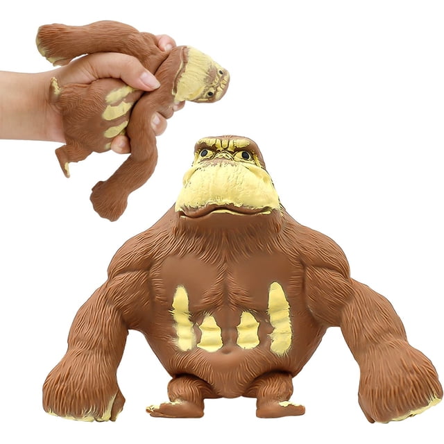 Figura de gorila antiestrés, 16 cm, marrón, juguete antiansiedad, suave y estrujable, ideal para ocio, entretenimiento y alivio del estrés.