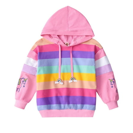 

Toddler Girl Rainbow Stripes Hoodie Sweatshirt Light Pullover Tops Fall Outwear 2-8T