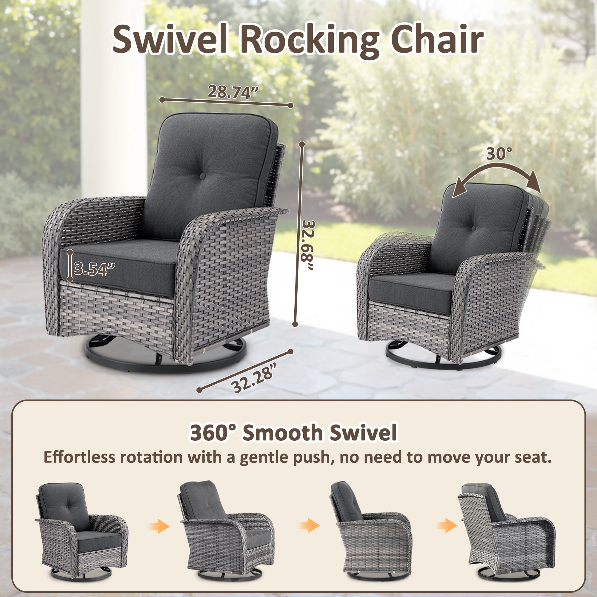 Toject 5 Pieces Outdoor Patio Furniture Set, High Back Conversation Set with Swivel Chairs, All-Weather Wicker Furniture Set for Porch, Balcony (Black)