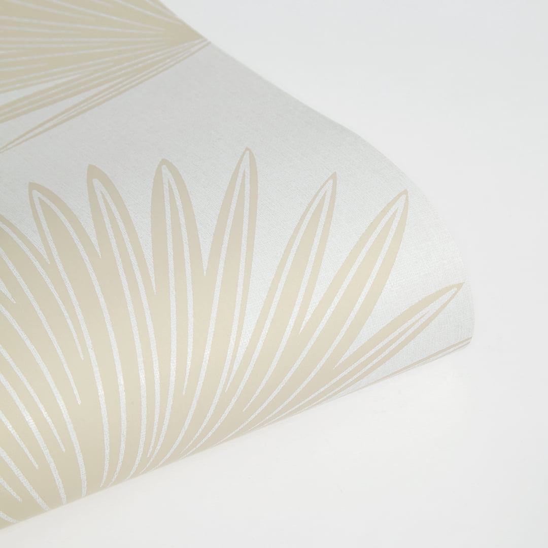 Stamped Palm Beige and Off-White Peel and Stick Wallpaper, 20.5" x 16.5'