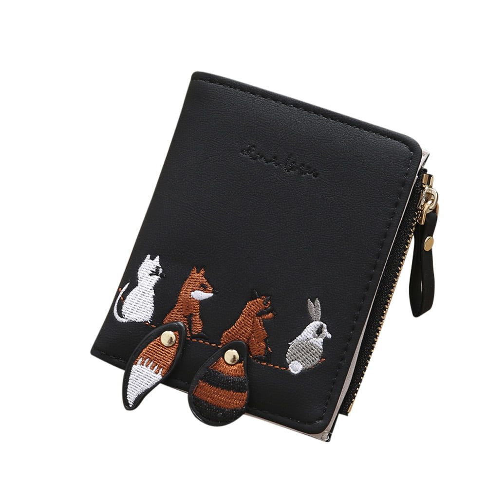 squarex Elegant Womens Cute Animals Embroidery Short Wallet Card Holder Billfold Purse Wallet 