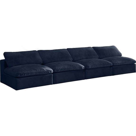 Meridian Furniture Cozy Navy Velvet Modular 4 Piece Armless Sofa