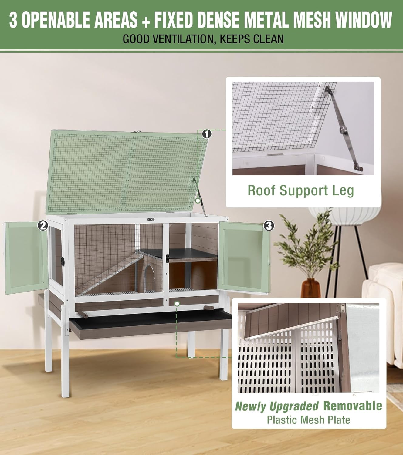Aivituvin Guinea Pig Cage Indoor Rabbit Hutch with Chew-Proof Edges - Brown