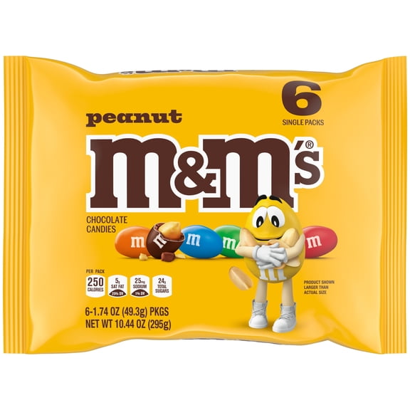 M&M'S Peanut Milk Chocolate Candy packs - 6 Ct pack