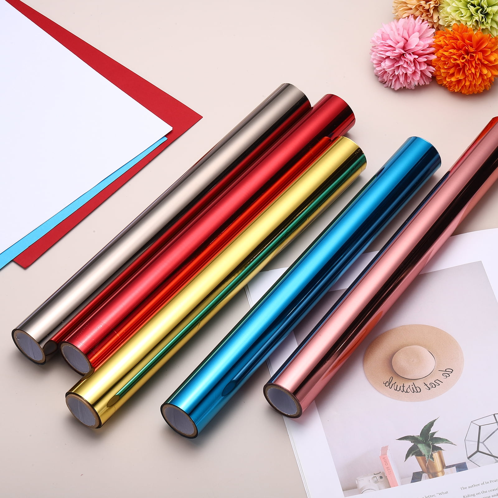 Uxcell Heat Foil Transfer Paper Roll, 12.6 in x 32.8 ft Heat Activated Foil Sheets Toner Reactive Laminator Laser Printer Hot Stamping Sheet for DIY Card Scrapbooking, Red