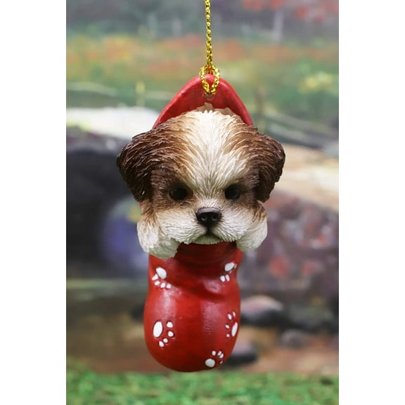 Ebros Lifelike Shih Tzu Puppy Dog in The Sock Small Hanging Ornament Figurine