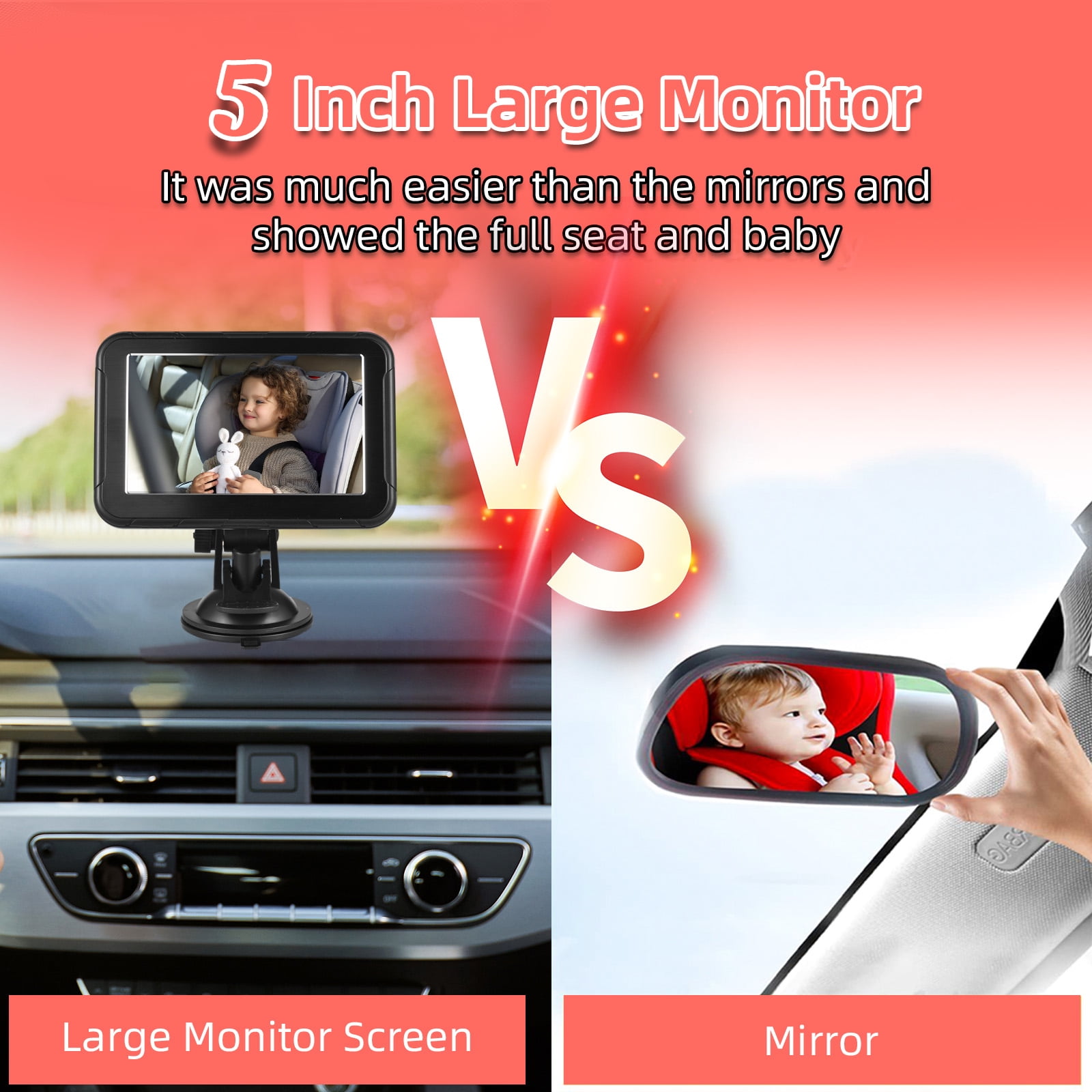 Auwogo 1080P Baby Car Camera with 5" HD Monitor, Rear-Facing Baby Car Seat Monitor with Night Vision, Wide Angle Backseat Baby Camera for Safe Driving