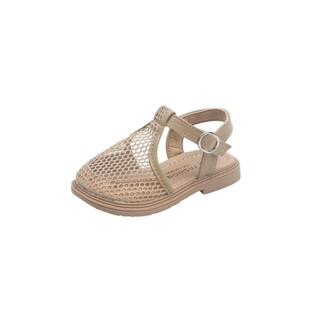 

Crocowalk Kids Casual Sandal Ankle Strap Flats Magic Tape Flat Sandals Girls Fashion Shoe Beach Non-slip Closed Toe Shoes Apricot 8C
