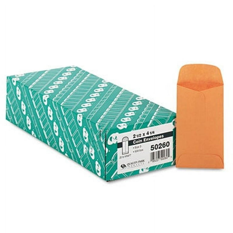 Kraft Coin and Small Parts Envelope, #5, Square Flap, Gummed Closure, 2.88 x 5.25, Brown Kraft, 500/Box