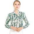 thumbnail image 1 of Allegra K Blusa Estampado Floral Manga Del Obispo Cuello Del Lazo Elegante De Trabajo Para Mujeres Blanco XL Unique Bargains Blusa, 1 of 6