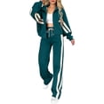 thumbnail image 3 of Womens Fall Sweatsuit 2 Peice Outfits Zip Up Striped Y2K Jacket Wide Leg Pants Matching Tracksuit Set Green XXXL, 3 of 8