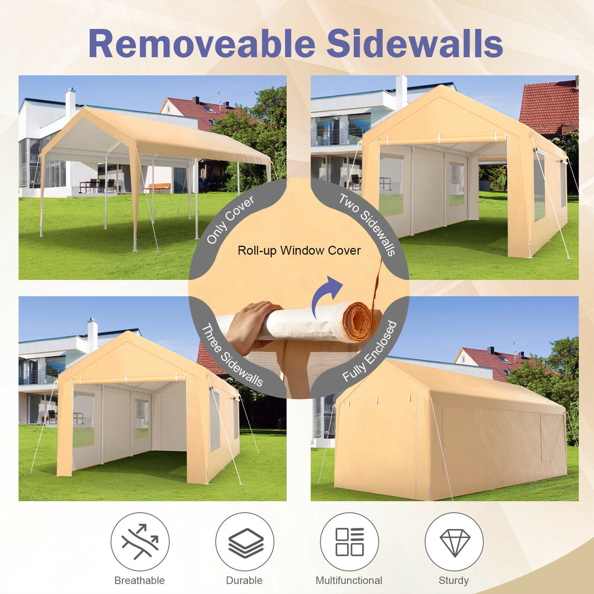 Gymax 10x20 ft Heavy-Duty Steel Carport Car Canopy Shelter Sidewalls Tent Garage