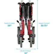 Red Lightweight Transport Chair With 12 Rear Wheels, Hand Breaks, Removeable Arms - 19 Seat Width