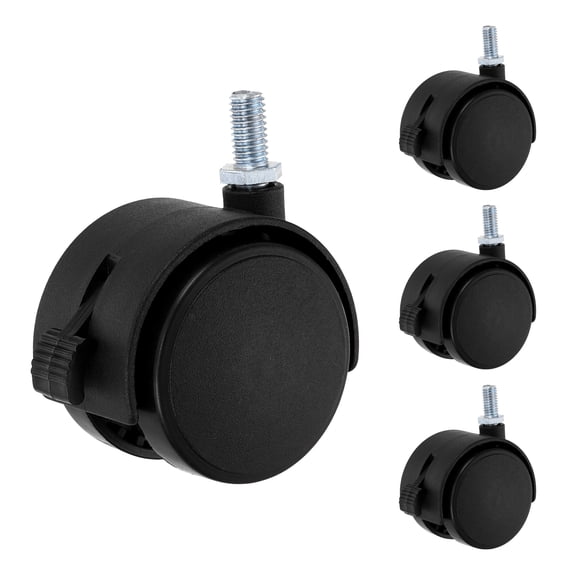 Uxcell 4 Pack Swivel Stem Caster Wheels, M8x15mm Threaded PP Furniture Casters with Locking Brake - Screw Rod Installation, for Office Chairs Sofas Cabinets Shelves Carts, Black