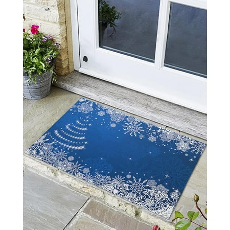 

Front Door Mat Christmas Snowflake Texture Blue Non - Slip Absorbent Door Entry Mats Doormats Indoor/Outdoor Entrance Doormat Easy to Clean Floor Mats for Home 24x16 Inch