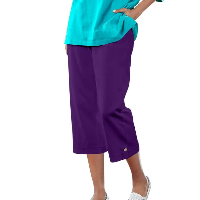 FAIWAD Linen Pants Women Summer Drawstring Workout Capris Elastic Waist Quick Dry Lightweight Cropped Trousers with Pockets