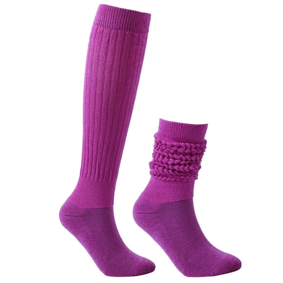GPOECD Extra Soft Loop Sole Over The Knee Socks for Women Cozy Thermal Layering Leg Warmers Non for Everyday Wear Cozy Socks 02_Purple,One Size