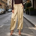thumbnail image 3 of Lutiedan Satin Pants for Women Drawstring Elastic Waist Baggy Joggers Dressy Casual Balloon Pants with Pocket S-3XL, 3 of 8