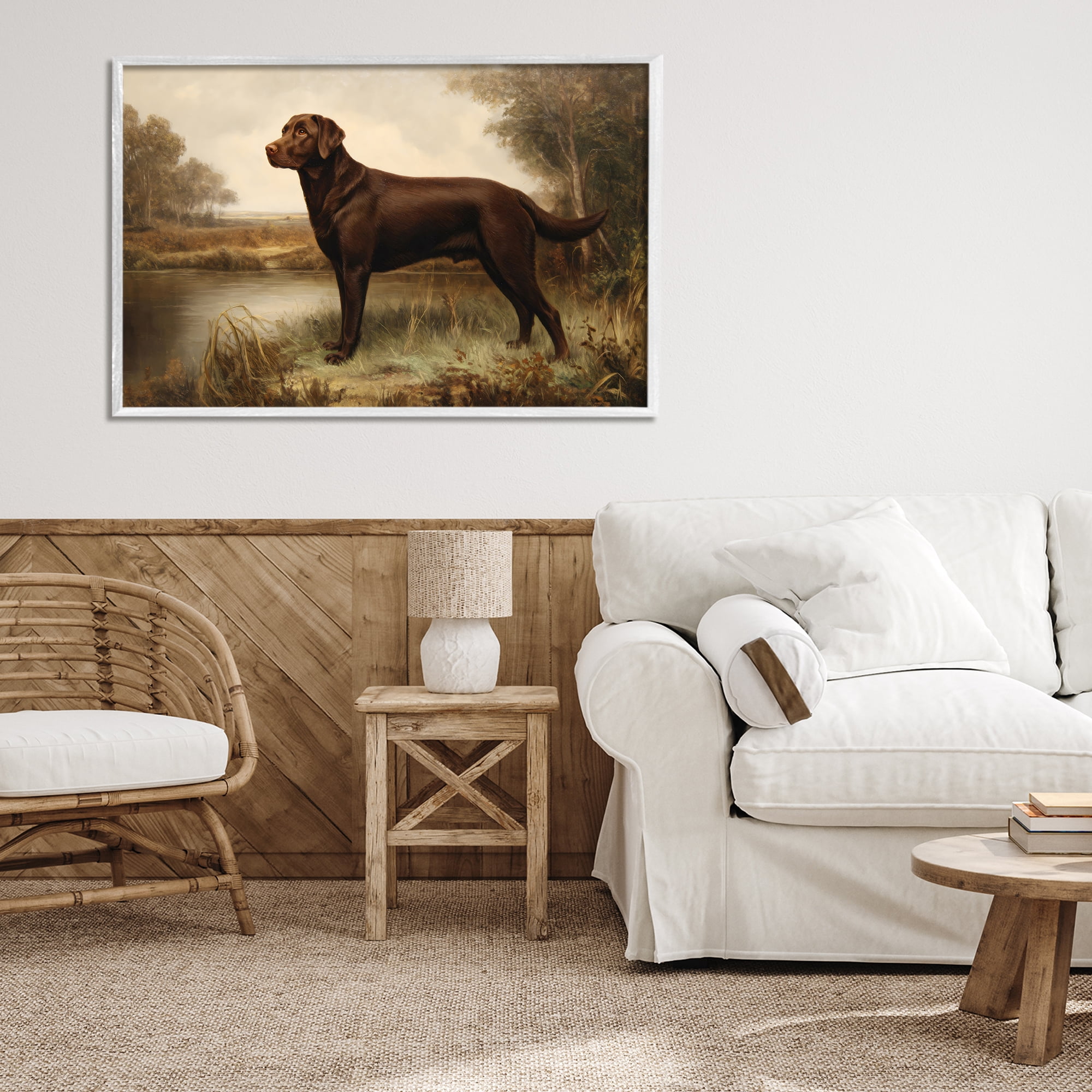 Stupell Industries Brown Lab By The River White Framed Giclee Art, design by Petal Prints Design
