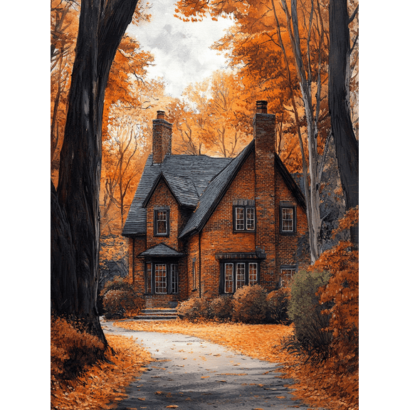 Autumn Brick House Canvas Print/Wall Art， Suitable for Living Room， Bedroom， Office， Hallway and Dining Room Decoration.