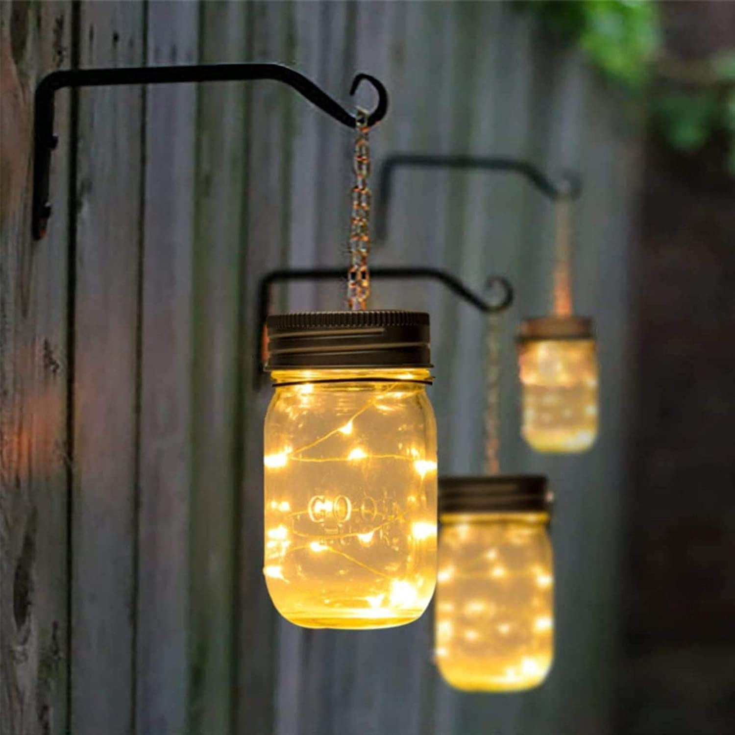 4 Pack 20 LED Hanging String Lights Solar Lantern Hangers with Metal Handle 8 Lighting Modes String Fairy Lights for Table Outdoor Patios Party Garden Décor Lights Upgraded Solar Mason Jar Lid Lights