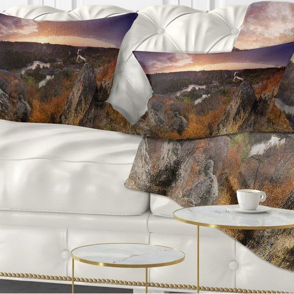 Designart Rural Autumn Sunset Panorama - Landscape Printed Throw Pillow - 12x20
