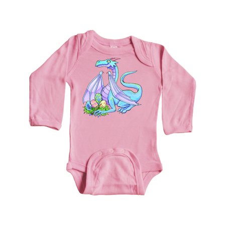 

Inktastic Blue Easter Dragon with Painted Eggs Gift Baby Boy or Baby Girl Long Sleeve Bodysuit