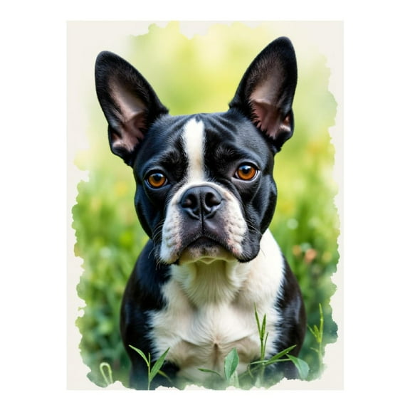 Diamond Art Kits for Adults, Boston Terrier Portrait Garden Bliss 5D Diamond Painting Kits for Adults Beginners, DIY Full Drill Diamond Painting, Gem Art and Crafts 12x16