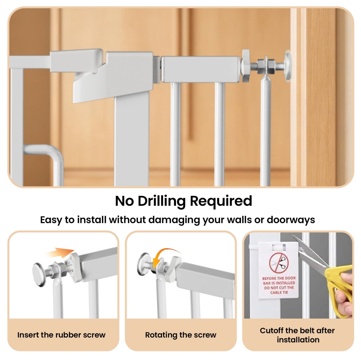 53.15" Extra Tall Cat Gate with Small Cat Door, 29.53"-40.16" Wide Auto Close Safety Pet Gate, 1.37" Narrow Bar Spacing No Drill Pressure Mount for Cats & Dogs, White