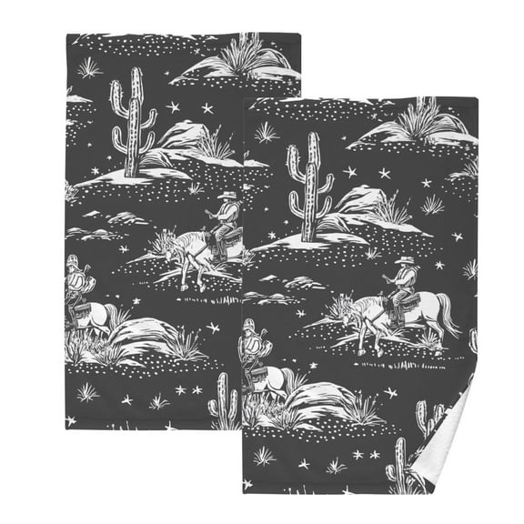 joogoo 2 PCs Hand Towels Sets Cowboy Horses Cotton Face Towel Bathroom Decorative
