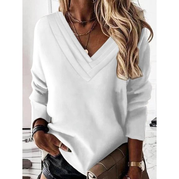 asjyhkr Womens Sweatshirts Long Sleeve V Neck Pullover Casual Loose Breathable Solid Color Hiking Vacation Workout Fashion Tops