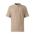 thumbnail image 6 of Men's Cotton Linen Henley Shirt 2026 Short Sleeve Button Down Shirts Solid Casual Summer Beach T-Shirts Complexion 5XL, 6 of 6