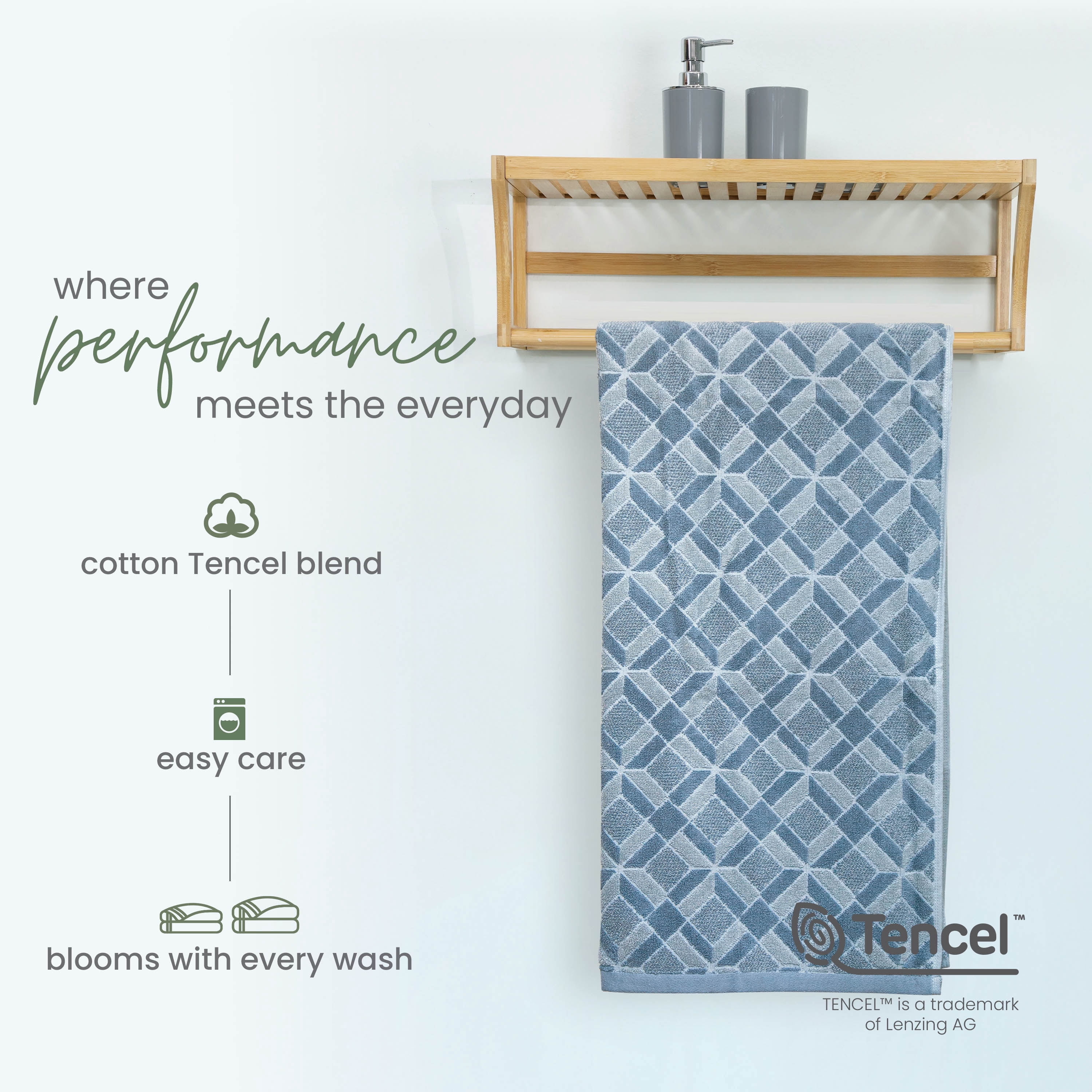 Martex Restore Geo Bath Towel, 30" x 56", Blue