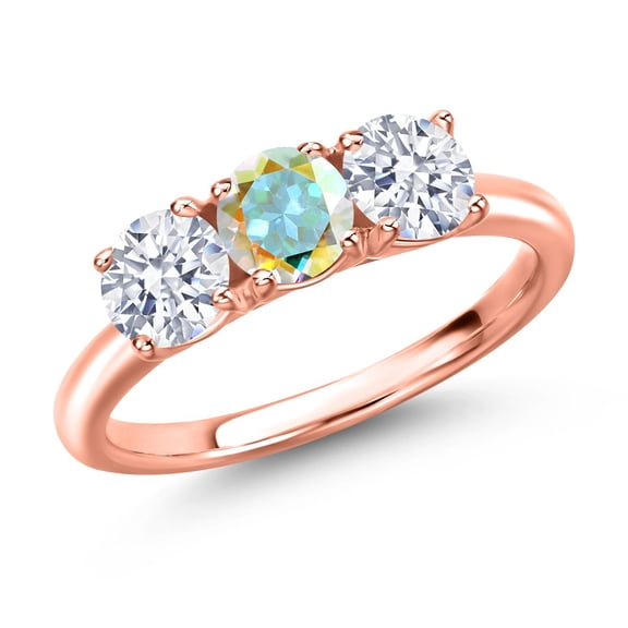 Gem Stone King 18K Rose Gold Plated Silver Mercury Mist Mystic Topaz and White Zirconia Engagement Ring for Women | 2.05 Cttw | Round 5MM | Gemstone November Birthstone | Size 6