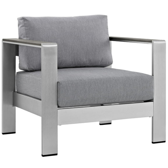 Modern Contemporary Urban Design Outdoor Patio Balcony Lounge Chair, Grey Gray, Metal Aluminum