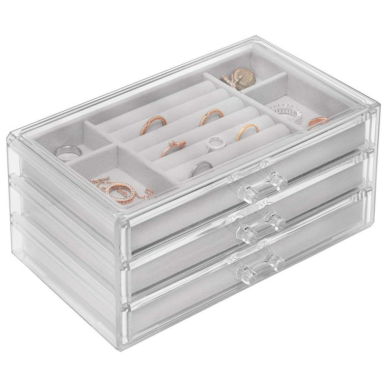 Clear Acrylic Jewelry Box Women Jewellery Container Organizer Case with 3  Velvet Drawers for Earring Rings Necklaces Bracelets