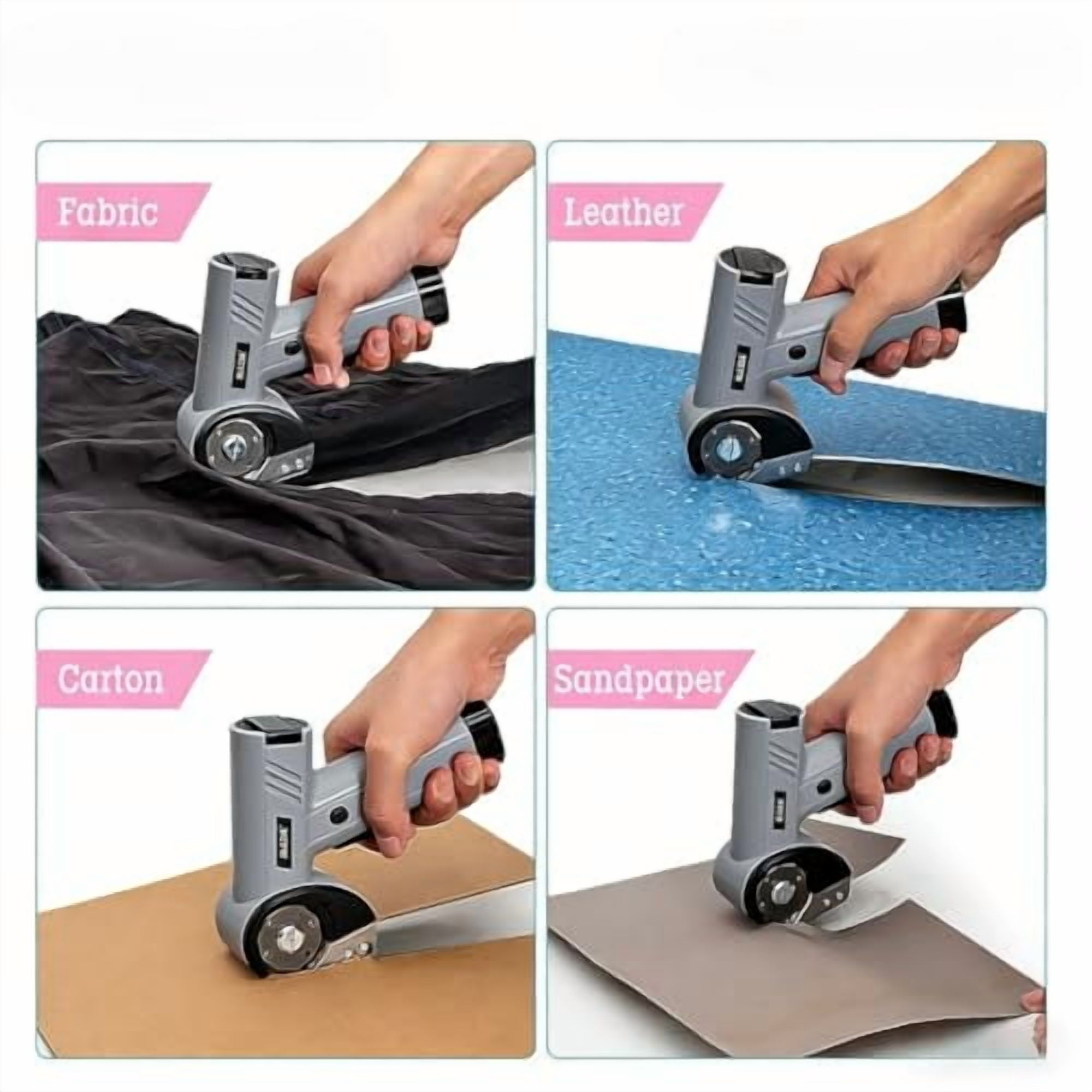 Rechargeable High-Speed Cardboard Cutter, 4V Rechargeable Cardboard Box Cutter with Safety Lock & LED Light, Power Rotary Cutter for Fabric Carpet Leather（white-Two blades）
