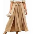 thumbnail image 2 of Pantalones Casuales de Pierna con Abertura para Mujer, Pantalones de Playa Holgados Estilo Palazzo de Cintura Alta, Pantalones de Verano Estilo Bohemio con Bolsillos. Caqui S, 2 of 8