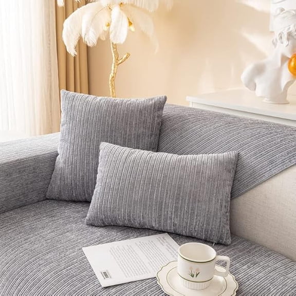 Eryueer 1PC Sofa Lumbar Pillowcase - Solid Soft Stretch Throw Pillow Covers 30 x 50 cm Square Throw Pillow Case for Couch Sofa Home Decoration (Grey, Lumbar Pillowcase 30x50 cm)