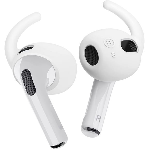 4 Pairs AirPods 3 Ear Hooks Covers - [Added Storage Pouch] Comfortable and Secure Fit, Improved Sound Quality, Precise Cutout Design, Accessories Compatible with AirPods 3rd Generation (White)