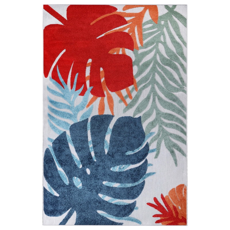 Superior Waikiki Tropical Leaves Indoor Outdoor Area Rug, 10' x 14', Multicolor