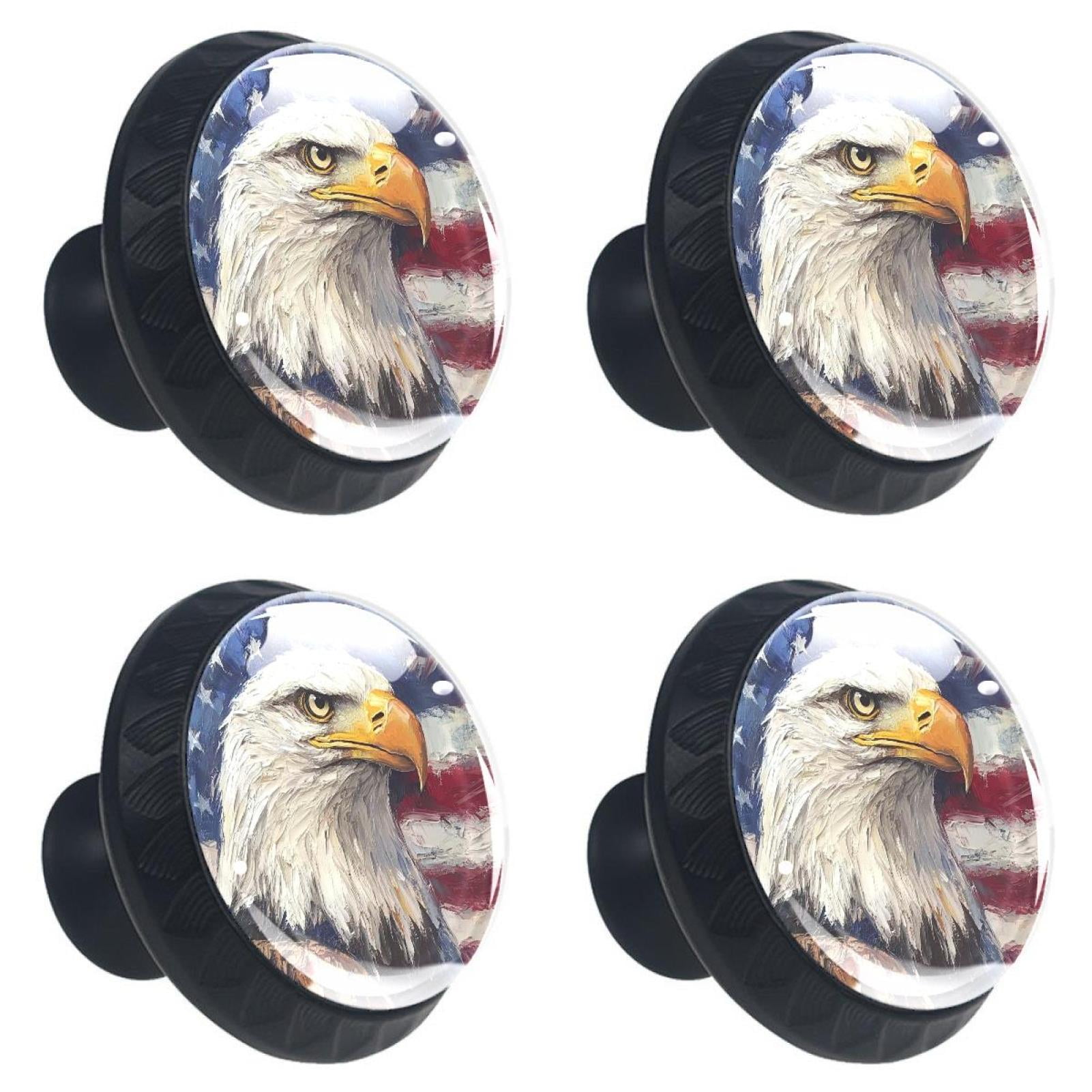 4 Pcs Eagle and American Flag Knobs for Kitchen Cabinet Cupboard Dresser Bookcase Drawer Pulls Handles Round Home Decor