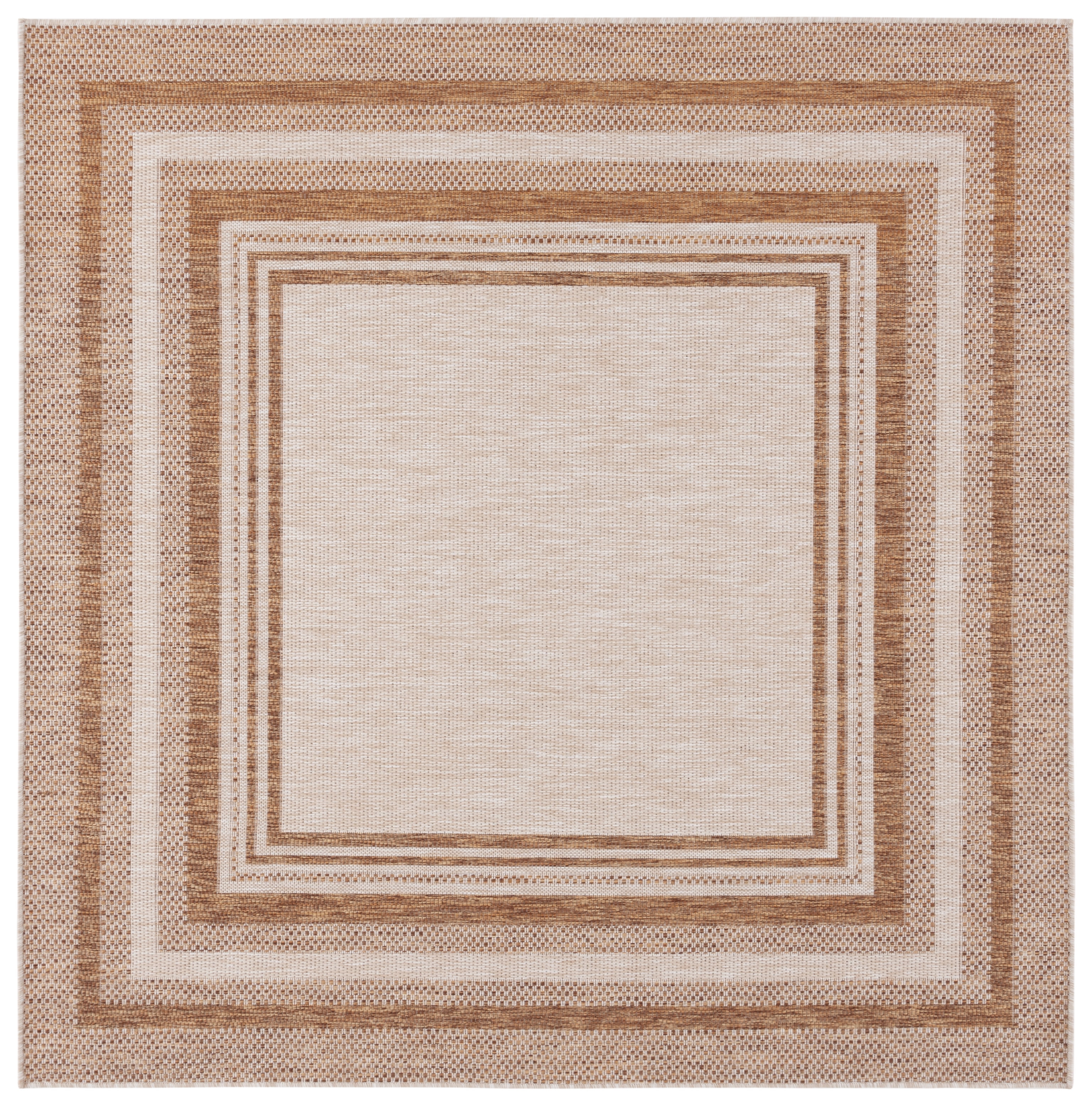 SAFAVIEH Beach House Carlie Bordered Indoor/Outdoor Area Rug, Beige/Brown, 6'7" x 6'7" Square