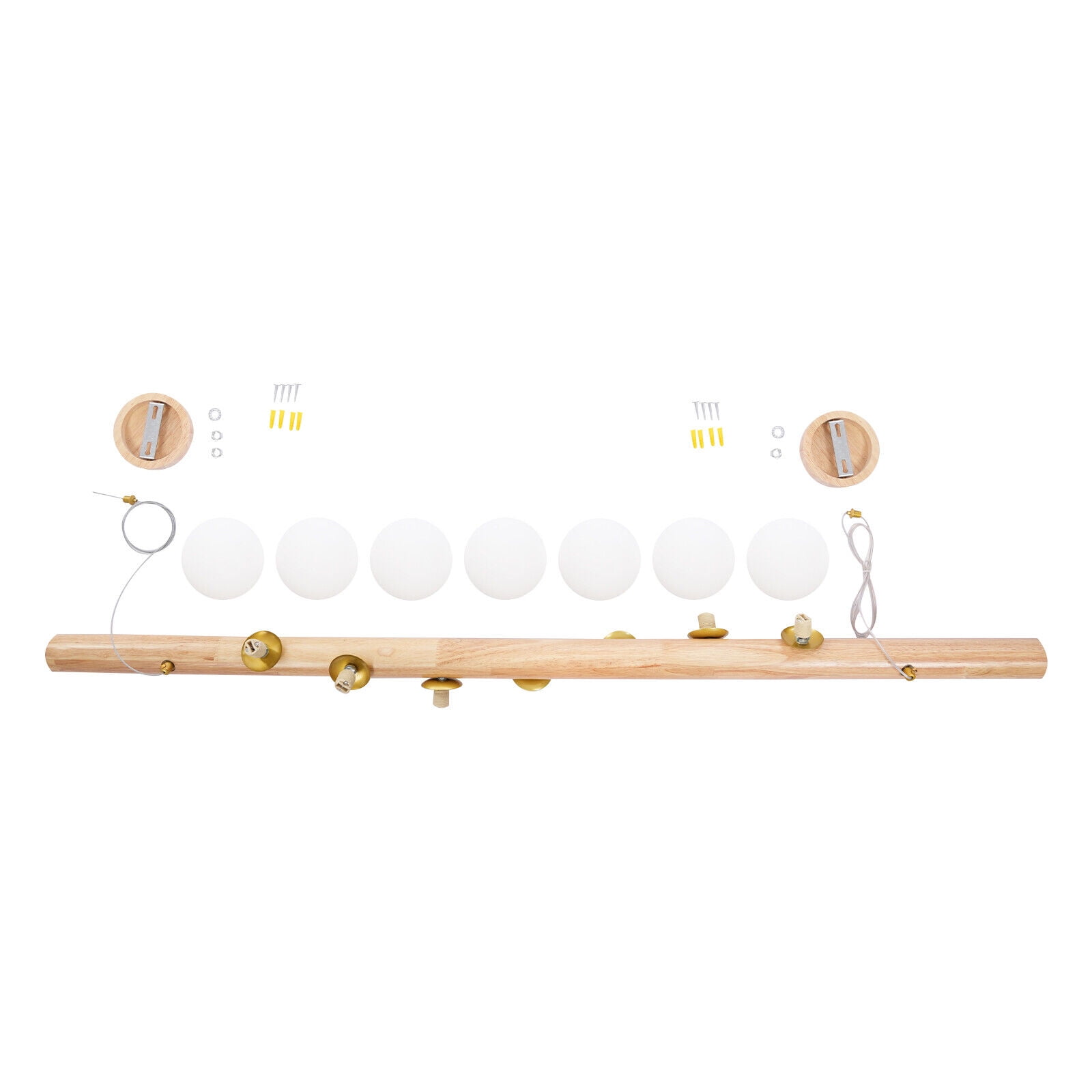 Wood Ceiling Light, 7-Light Pendant Lights, Height-Adjustable Suspension Ceiling Light Fixture 110V Open Design And Adjustable Height