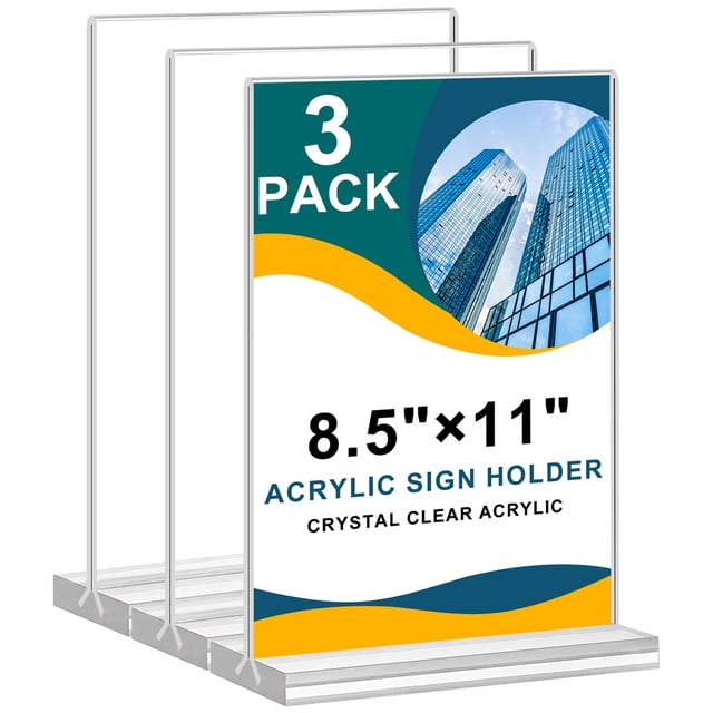 8.5x11 Acrylic Sign Holder 3 Pack Vertical Clear Table Menu Signs Holder,Double Sided Desktop Display Stand Plastic Picture Paper Frame Tabletop Sign
